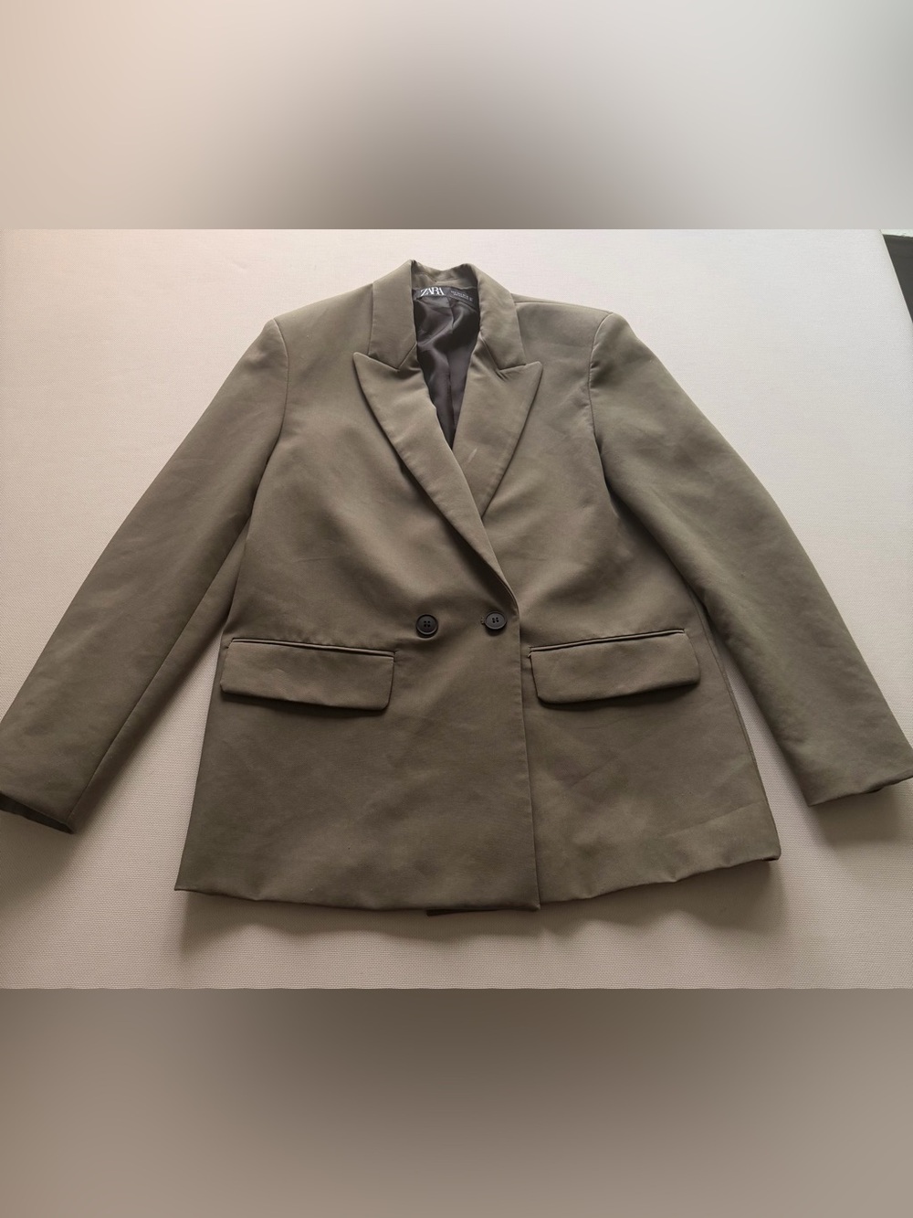 Zara Olive Green Double-Breasted Blazer